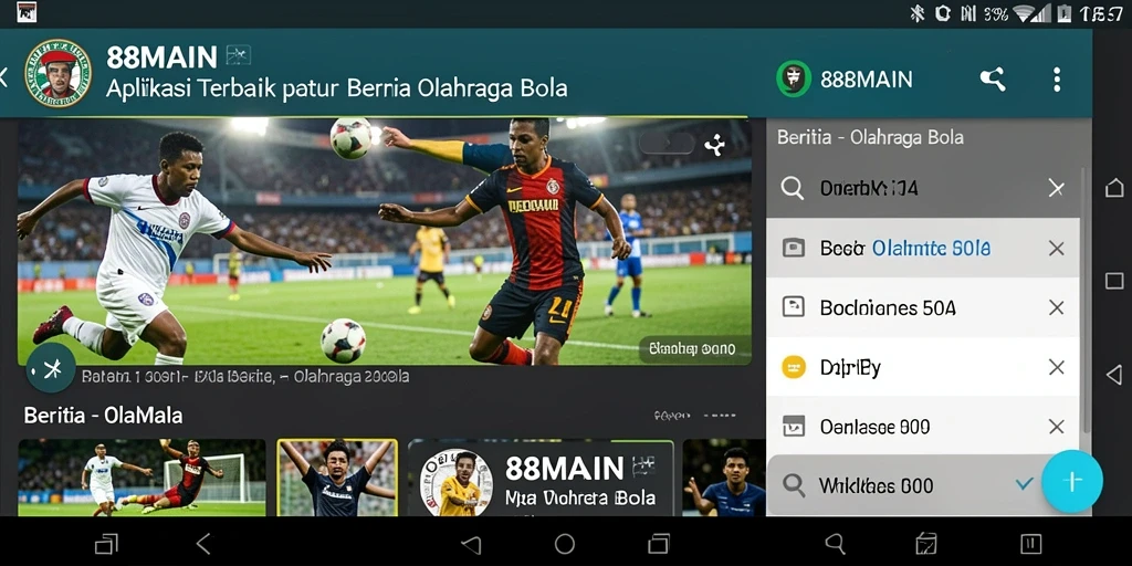Tampilan antarmuka aplikasi 88MAIN untuk berita olahraga bola.