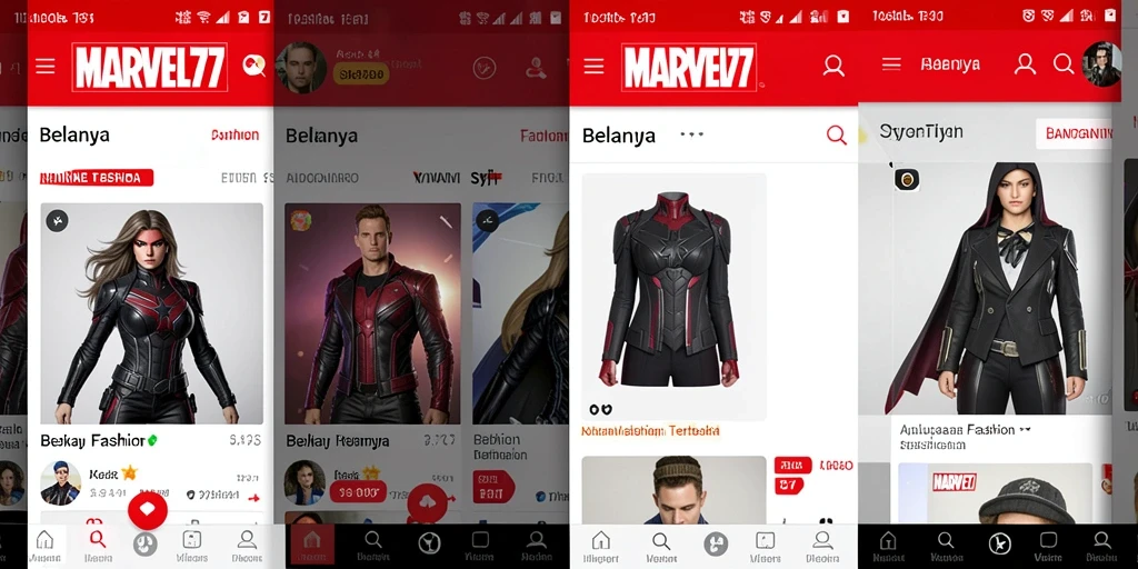 Tampilan antarmuka aplikasi MARVEL77 yang stylish dan modern untuk berbelanja.