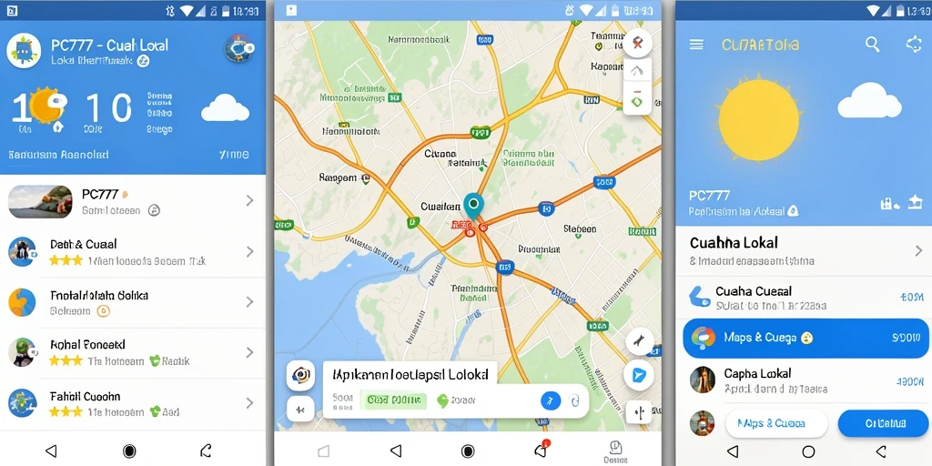 Screenshot utama menunjukkan antarmuka PC777 dengan detail cuaca lokal.