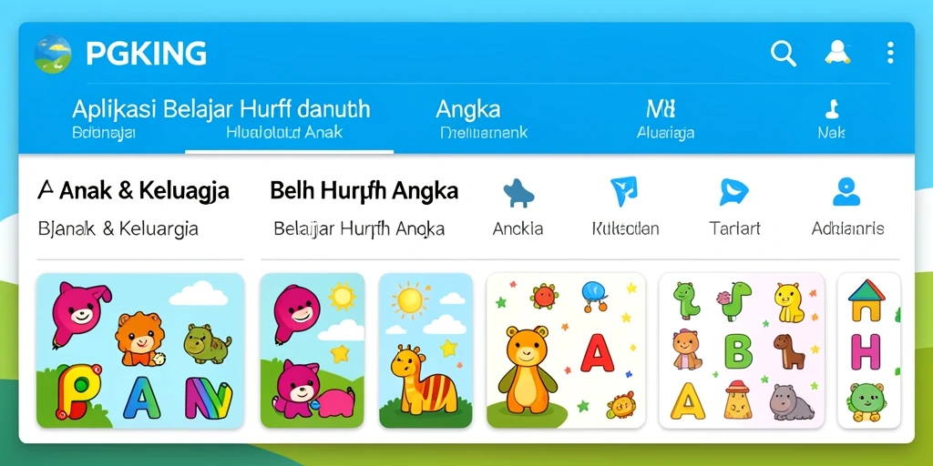 Tampilan antarmuka PGKING yang cerah dan interaktif untuk anak-anak.