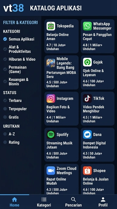 Aplikasi Populer & Kanal Uji vt38 — Akses Terlengkap